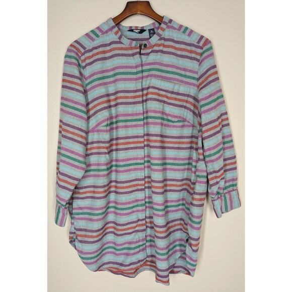 LANDS' END Plus Size 1X Flannel A-line Striped Long Sleeve Tunic Top Very Soft - Picture 3 of 10